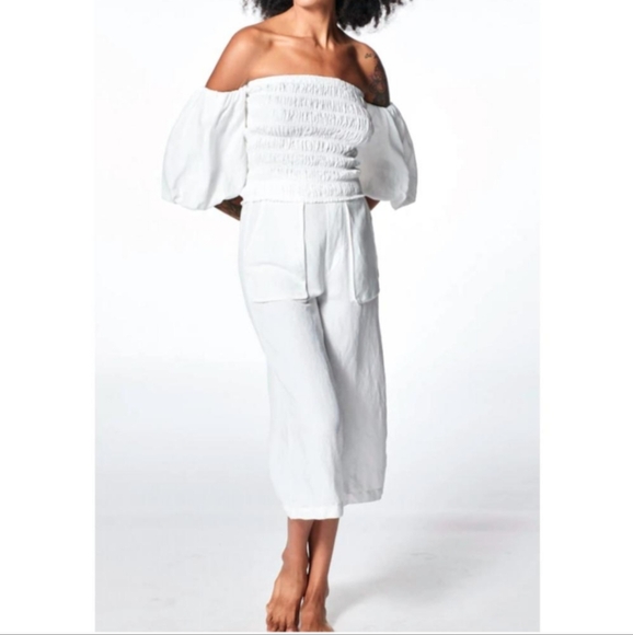 Young, Fabulous & Broke Sailor Tencel Cotton Wide Leg Crop Pants White Size - Picture 3 of 10